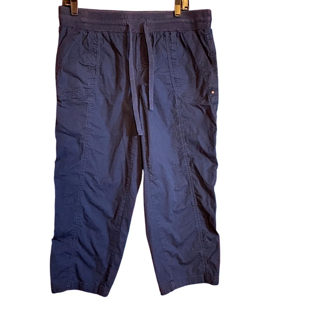 Caffe Marrakesh Cropped Pants Women 10 Navy Blue Good Utility Cargo Drawstring